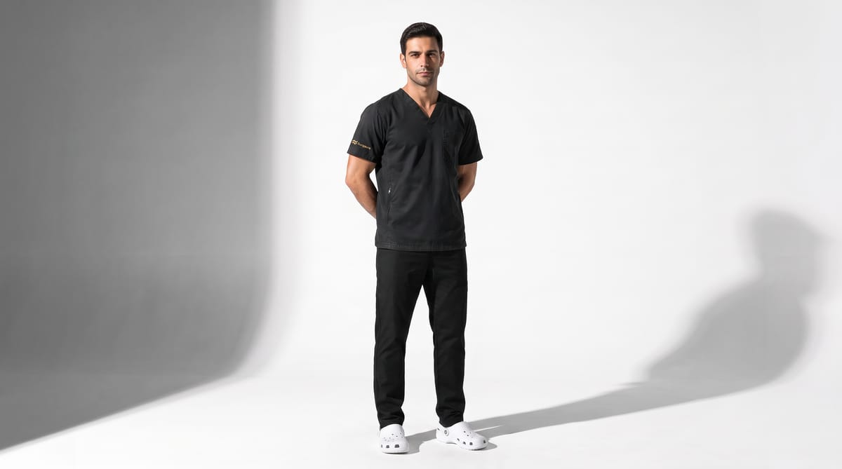 Water-Repellent Gabardine Notch-Neck Scrub Set — view 9