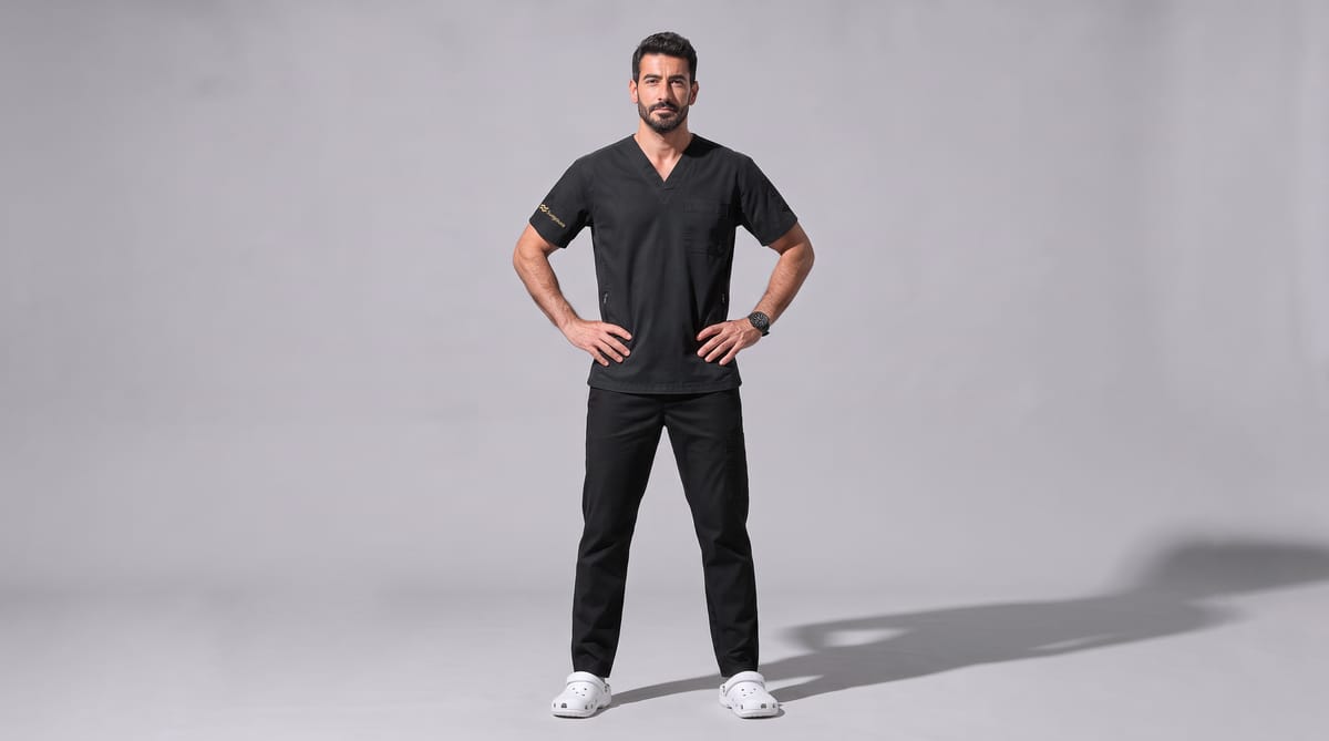 Water-Repellent Gabardine Notch-Neck Scrub Set — view 8