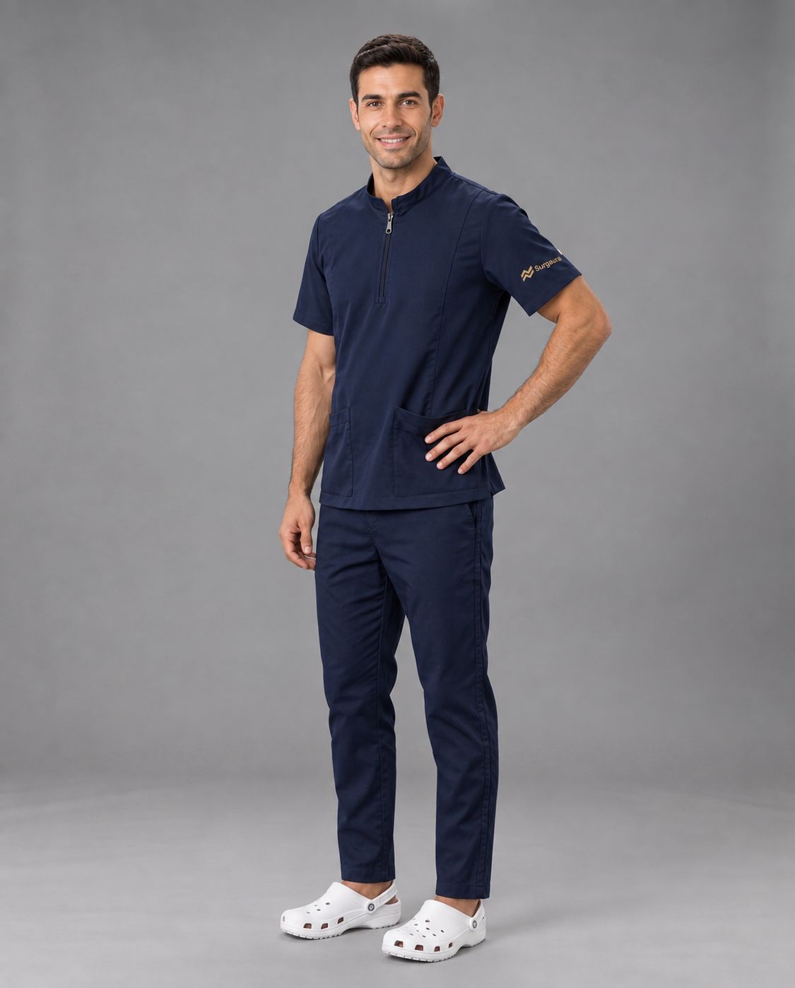 Modern Mandarin Collar Scrub Set — view 11