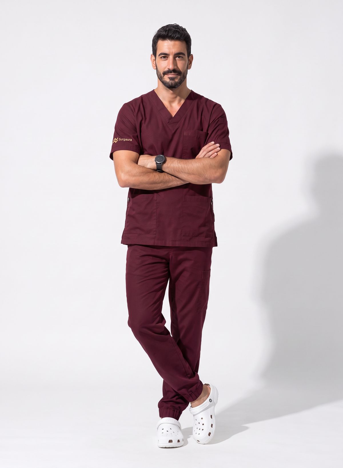 Water-Repellent Gabardine Notch-Neck Scrub Set — view 4