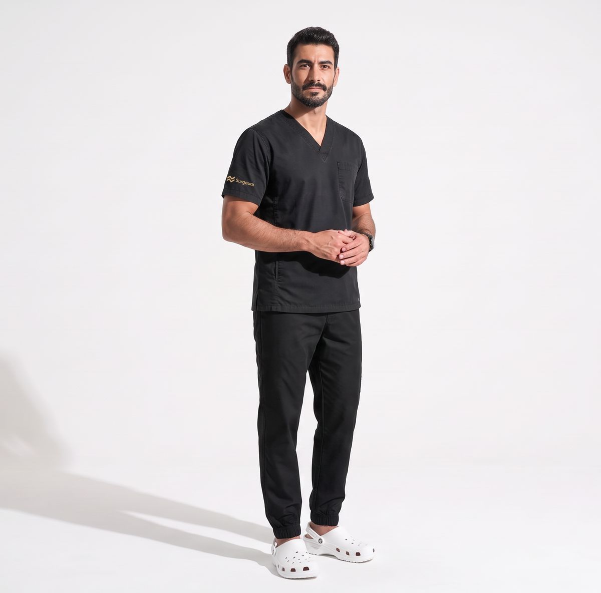 Water-Repellent Gabardine Notch-Neck Scrub Set — view 12