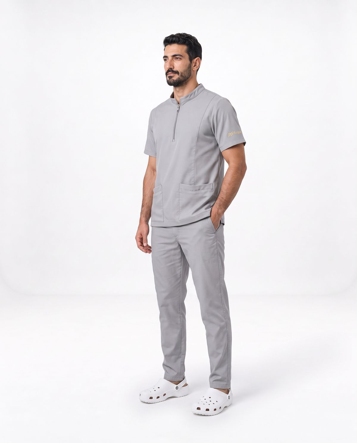 Modern Mandarin Collar Scrub Set — view 13