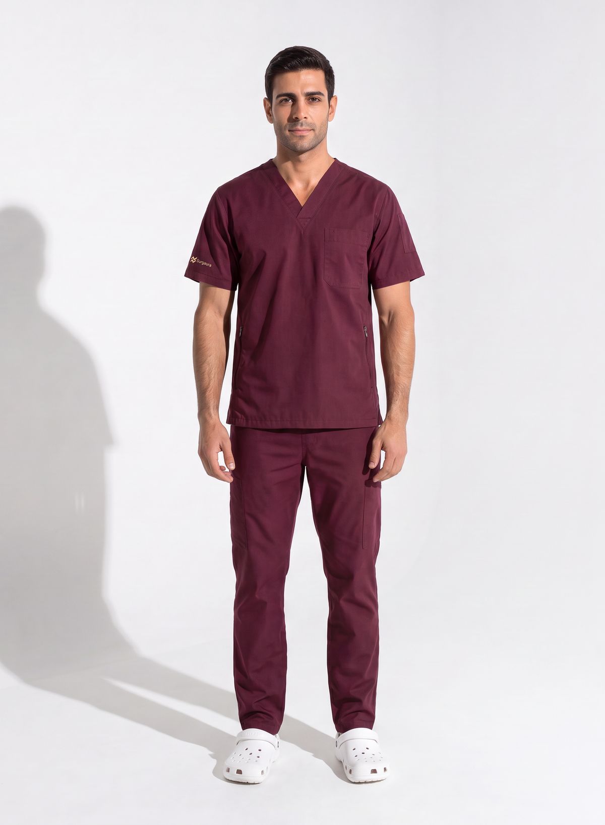 Water-Repellent Gabardine Notch-Neck Scrub Set — view 5