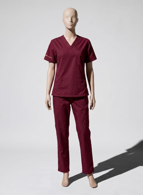 Water-Repellent Gabardine Notch-Neck Scrub Set